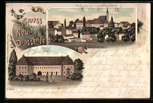 Lithographie Neudrossenfeld, Gesamtansicht, Schloss