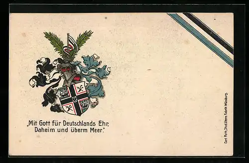 AK Mit Gott für Deutschlands Ehr, Daheim und überm Meer, Studentenwappen