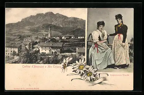 AK Cortina d`Ampezzo, Panorama e Mte. Tofana, Ampezzaner Tracht