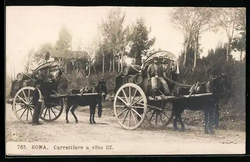 AK Rom, Transport von Weinfässerung auf Pferdekutsche