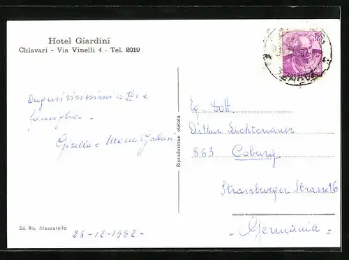 AK Chiavari, Hotel Giardini, Via Vinelli 4
