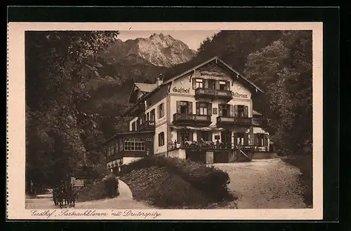 AK Partenkirchen-Wildenau, Gasthof Partnachklamm mit Dreitorspitze