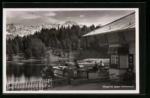 AK Garmisch, Gasthof Pflegersee gegen Dreitorspitze