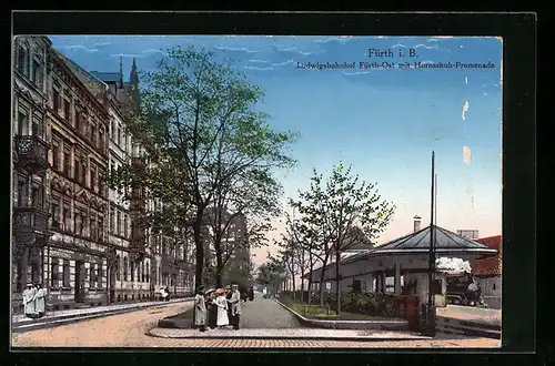 AK Fürth i. B., Ludwigsbahnhof Fürth-Ost mit Hornschuh-Promenade