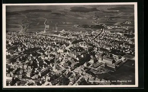 AK Schwenningen a. N., Ortsansicht vom Flugzeug aus