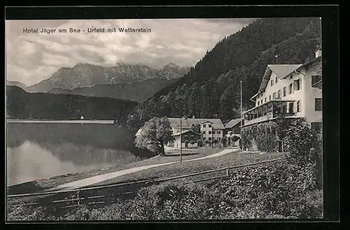AK Urfeld, Hotel Jäger am See mit Wetterstein