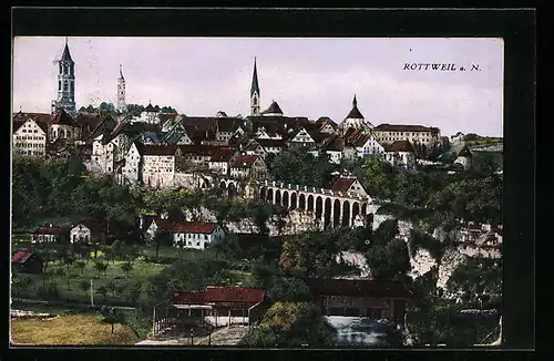 AK Rottweil a. N., Ortsansicht mit Viadukt