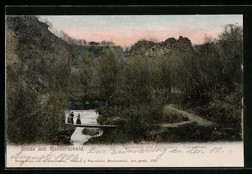 AK Manderscheid, Wasserfall und Horngraben bei Dämmerung