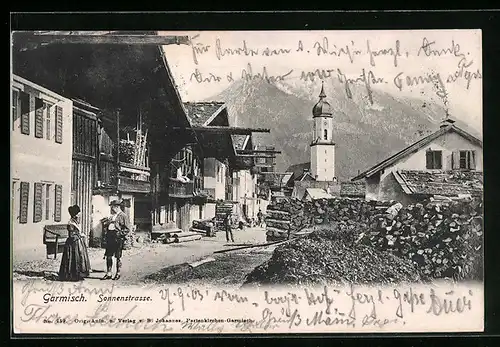 AK Garmisch, Sonnenstrasse, Kirchturm