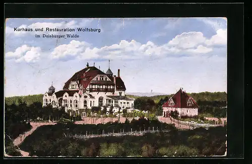 AK Duisburg, Blick auf Kurhaus und Restauration Wolfsburg im Duisburger Walde