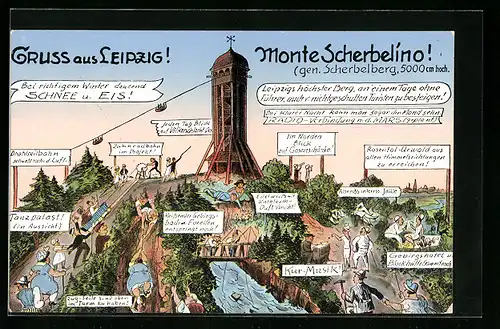 Künstler-AK Leipzig, Monte Scherbelino, Zahnradbahn im Projekt