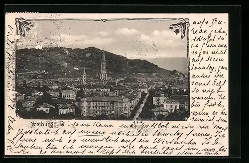 AK Freiburg i. B., Teilansicht mit Kirche