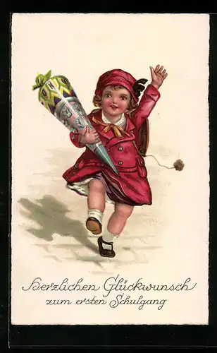 AK Mädchen mit Schultüte zum Schulanfang