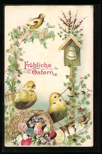 AK Fröhliche Ostern, Vögel läuten die Glocke