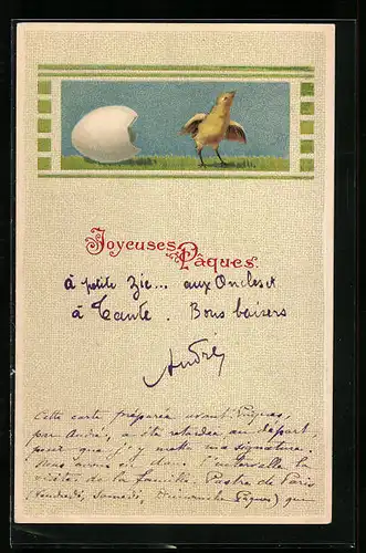 AK Osterküken schlüpft aus dem Osterei