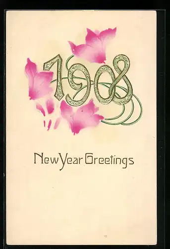 AK Jahreszahl 1908 mit Blüten