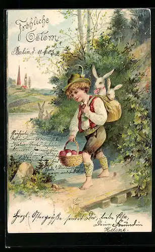 AK Junge in Tracht mit Osterhasen