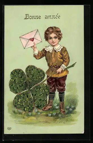 AK Junge mit Kleeblättern zu Neujahr