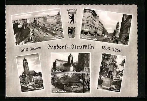 AK Berlin-Neukölln, Hermannplatz, Karl-Marx-Strasse, Rathaus, Jahn-Park