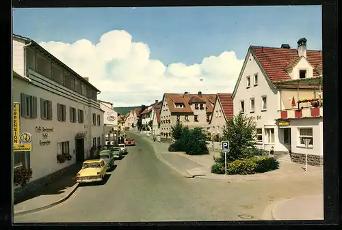 AK Bad Bocklet, Strassenpartie mit Café & Restaurant Hotel Kurpension