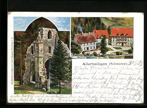 Künstler-AK Allerheiligen /Schwarzw., Kurhäuser, Ruine