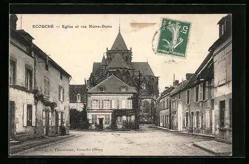 AK Ecouché, Eglise et rue Notre-Dame