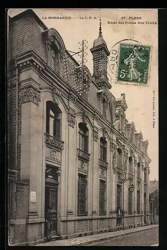 AK Flers, La Normandie, Hôtel des Postes Rue Thiers