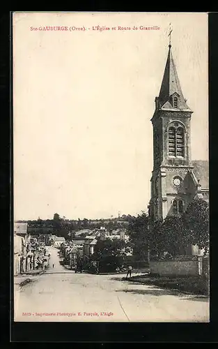 AK Ste-Gauburge, L`Église et Route de Granville