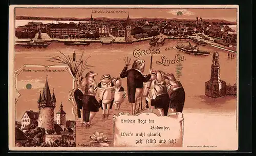 Lithographie Lindau, Panorama mit Froschchor