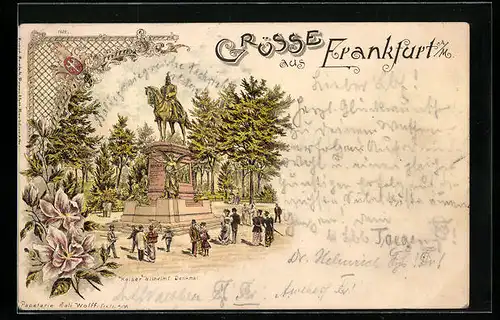 Lithographie Frankfurt a. M., Kaiser Wilhelm Denkmal