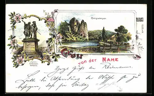 Lithographie Nahe, Rheingrafenstein, Hutten-Sickingen-Denkmal