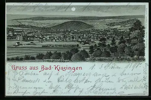 Mondschein-Lithographie Bad Kissingen, Panorama-Ansicht