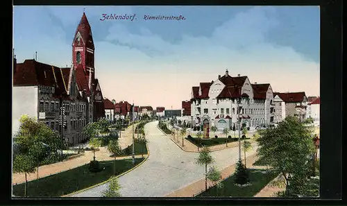 AK Berlin-Zehlendorf, Riemeisterstrasse mit Kirche