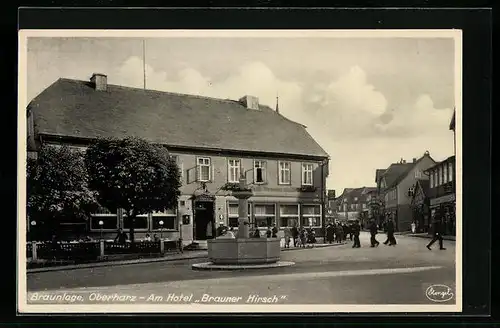 AK Braunlage, Am Hotel Brauner Hirsch, Brunnen