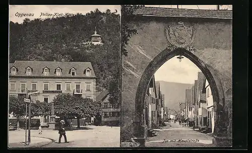 AK Oppenau, Philipp-Klett-Hütte, Tor mit Hauptstrasse