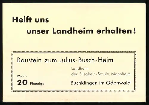 AK Buchklingen im Odenwald, Julius-Busch-Heim Landheim der Elisabeth-Schule Mannheim, Seitenansicht, Inneres Speisesaal