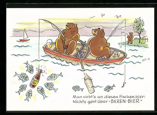 Künstler-AK Schwenningen a. Neckar, Brauerei-Werbung, Man sieht`s an diesen Fischen hier: Nichts geht über Bären-Bier