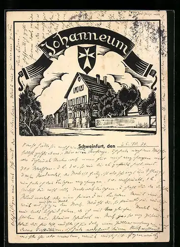 Künstler-AK Schweinfurt, Johanneum mit Wappen