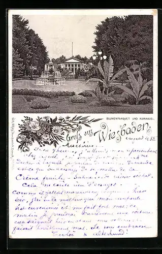 Lithographie Wiesbaden, Blumenparquet und Kurhaus