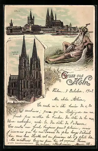 Lithographie Köln, Teilansicht, Dom