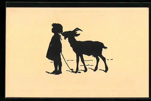 Künstler-AK Paul Konewka: Der wohlschmeckende Kranz, Ziege knabbert am Blumenkranz des Mädchens