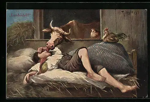 Künstler-AK Max Kuglmayr: Faulenzer, steh` auf!