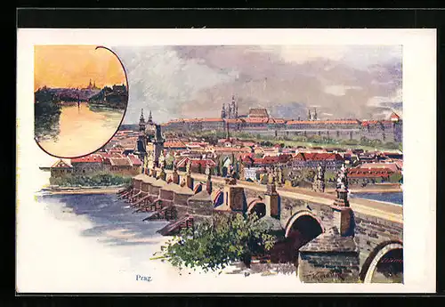 Künstler-AK Franz Kopallik: Prag, Ortsansicht mit Moldau