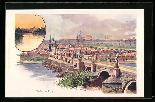 Künstler-AK Franz Kopallik: Prag, Ortsansicht mit Karlsbrücke