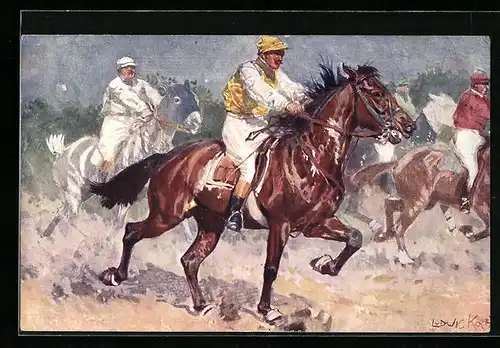 Künstler-AK Ludwig Koch: Szene beim Pferderennen