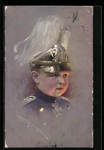 Künstler-AK Ludwig Knoefel: Kleiner Soldat in Uniform mit Pickelhaube