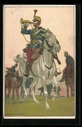 Künstler-AK Ludwig Koch: Soldat mit Fanfare zu Pferde