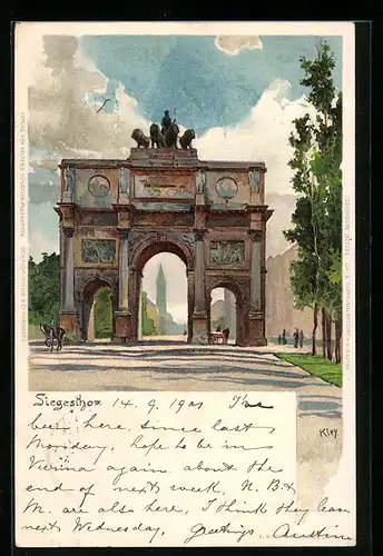 Künstler-AK Heinrich Kley: München, Blick durch das Siegestor