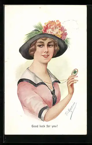 Künstler-AK Friedrich Kaskeline: Junge Frau mit einem Amulett