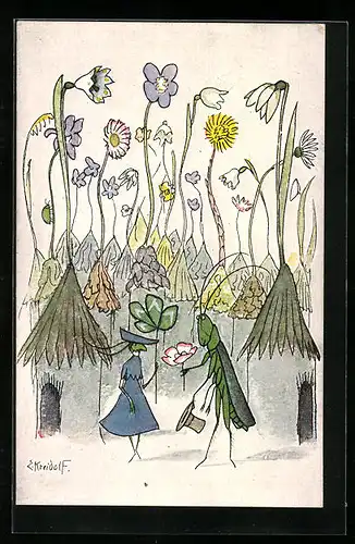 Künstler-AK Ernst Kreidolf: Der Gratulant